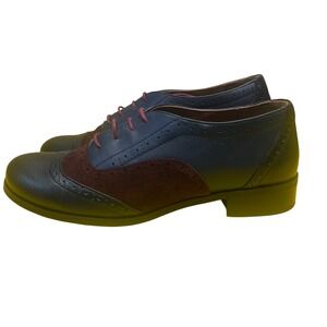 Julia Bo Women 37 Adult Oxfords Navy Blue Burgundy Suede Leather Wingtip Brogue